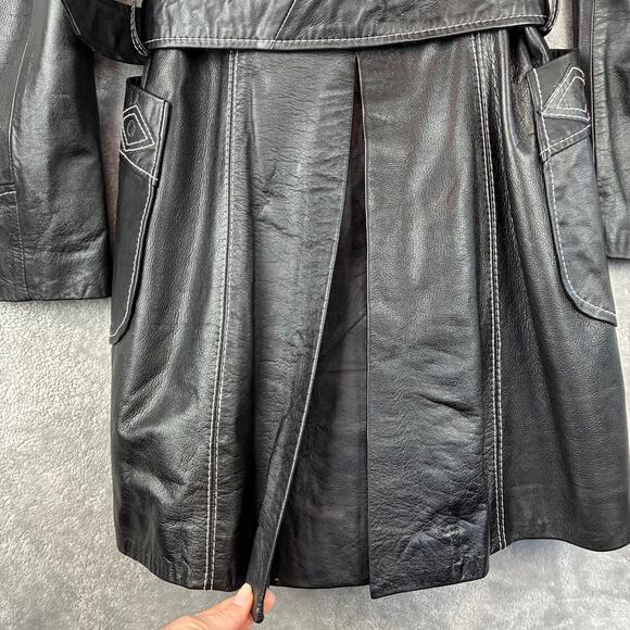 VTG 70s Suburban Internat'l Leather Coat Black Small Western Cowgirl Country - Picture 13 of 16